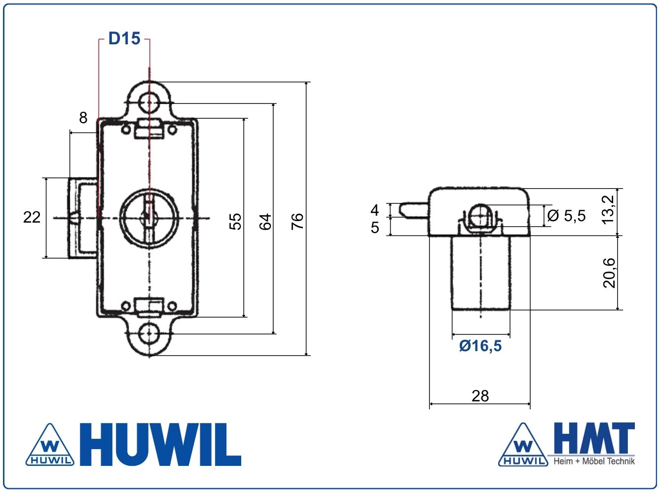 HUWIL Schloss Typ 0237 Ø16,5 [RA] - D15 / rs + ls / #.2105