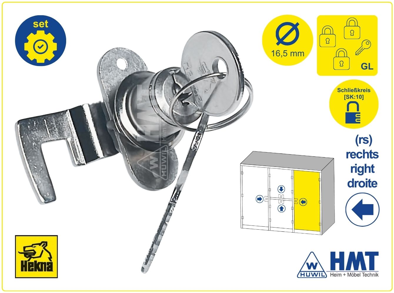 HEKNA Schloss Typ 505 [W9] - Hebel F / rs / GL
