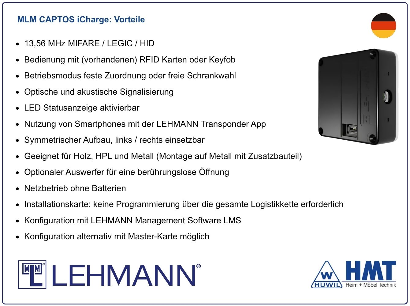 MLM E-Schloss Typ CAPTOS iCharge [SET] - RFID / MIFARE