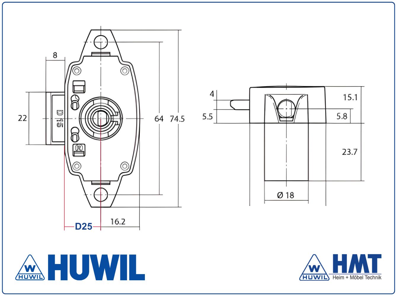 HUWIL Schloss Typ 0247 Ø16,5mm - D25 / rs + ls / GL HUWIL Schloss Typ 0247 Ø16,5mm - D25 / rs + ls / GL