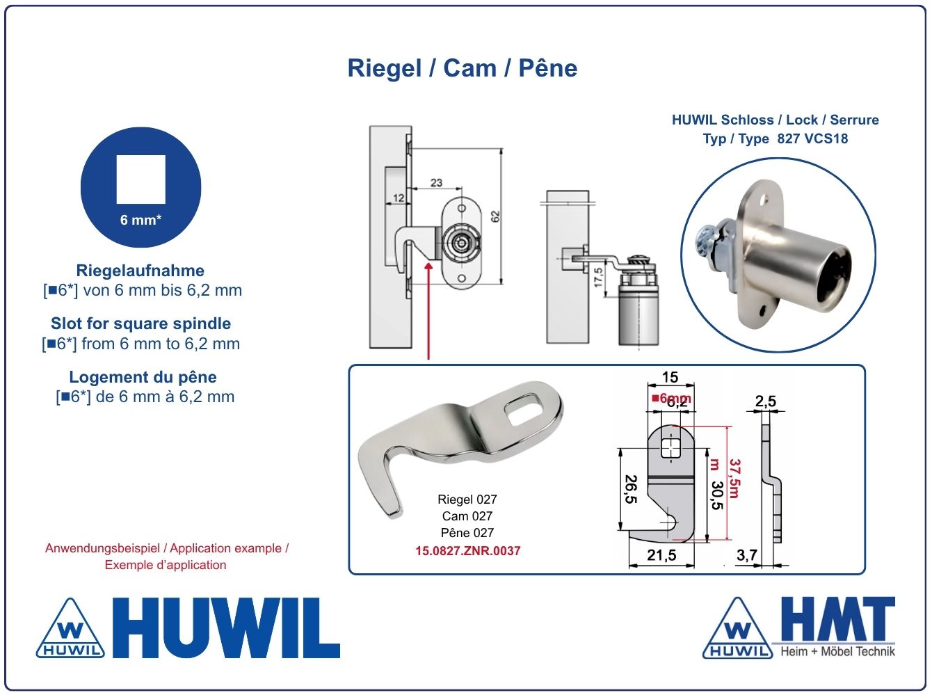 HUWIL Riegel #0827-123 - Riegel für Typ 0827/0829/0873
