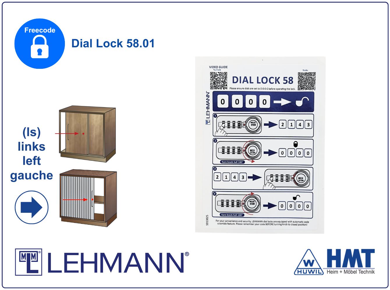 MLM Klebeetikett für Dial Lock 58 / für linke Türen MLM Klebeetikett für Dial Lock 58 / für linke Türen