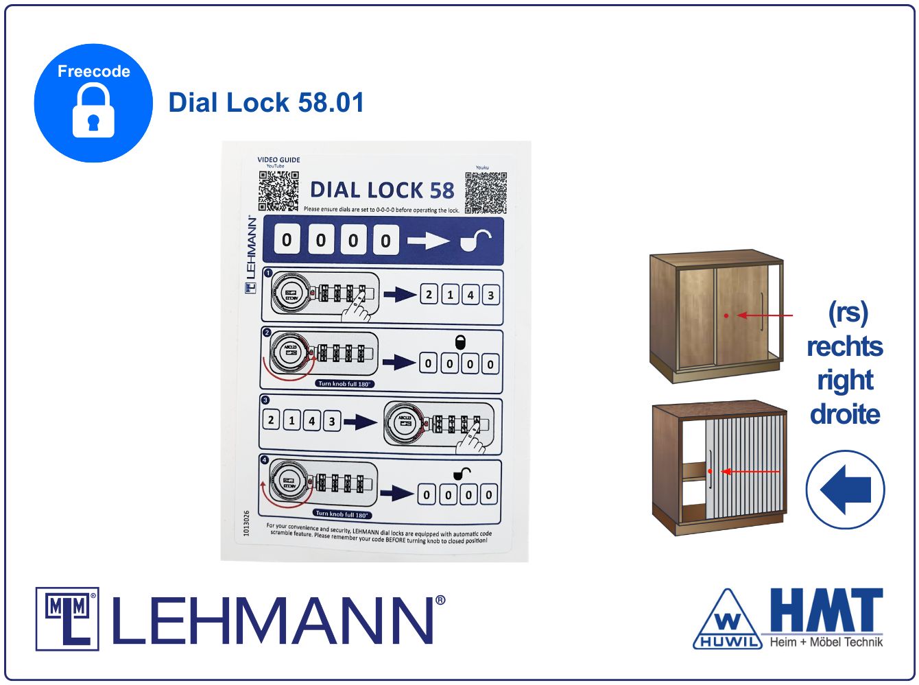 MLM Klebeetikett für Dial Lock 58 / für rechte Türen