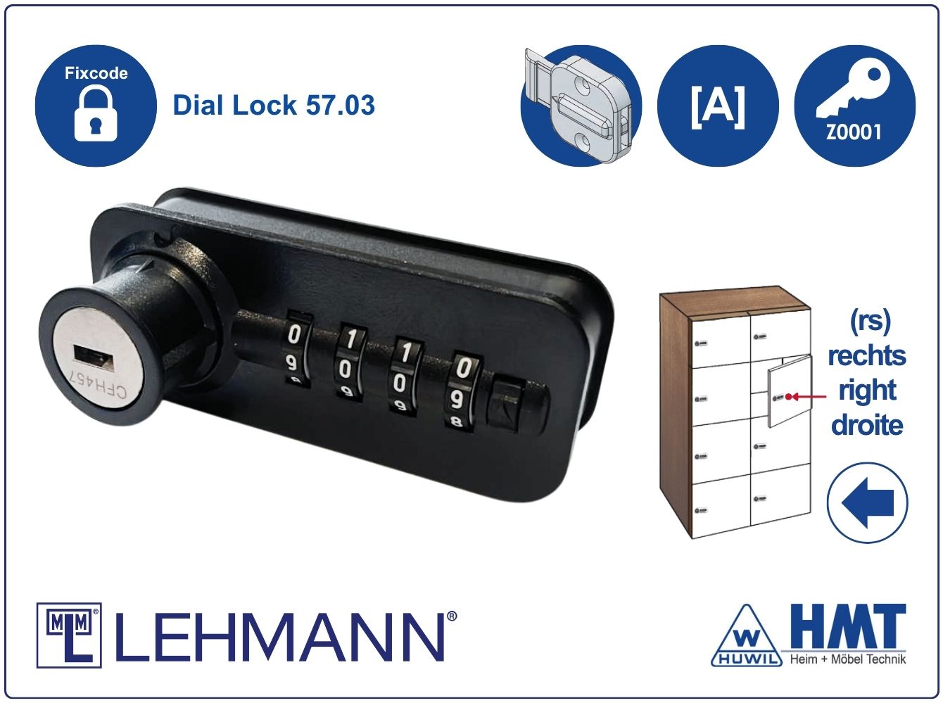 MLM Schloss Typ Dial Lock 57.03 Fix - [A] / rs / Z0001 / S